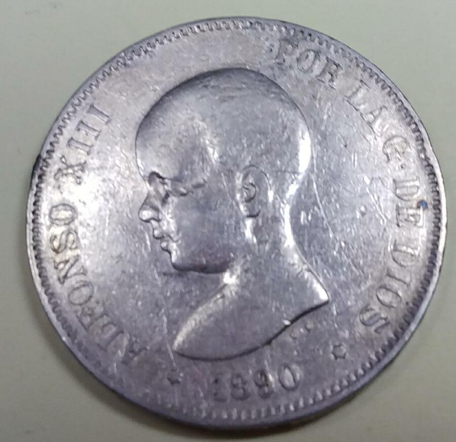 Spain-1890-Pgm-5-Pesetas---Child-King-Alfonso-XII---Possible-Fake